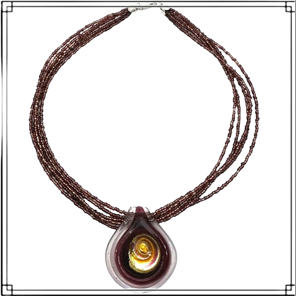 Purple & Gold Swirl Glass Pendant Necklace